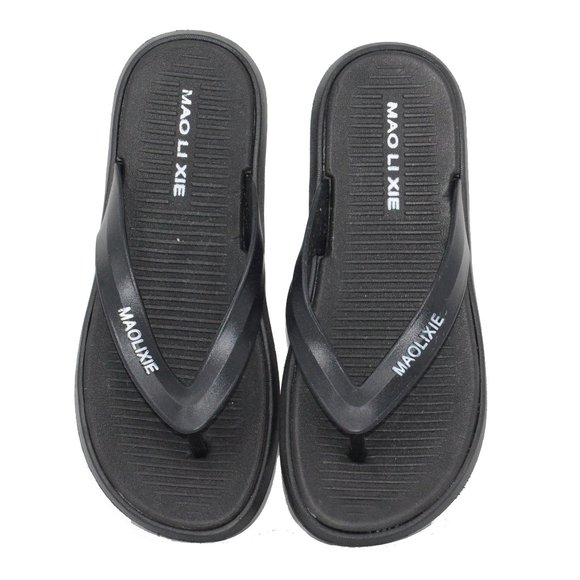 Men's Beach Flip Flops Comfort Supple Home Casual Thong Sandals Outdooor Black - Picture 1 of 3